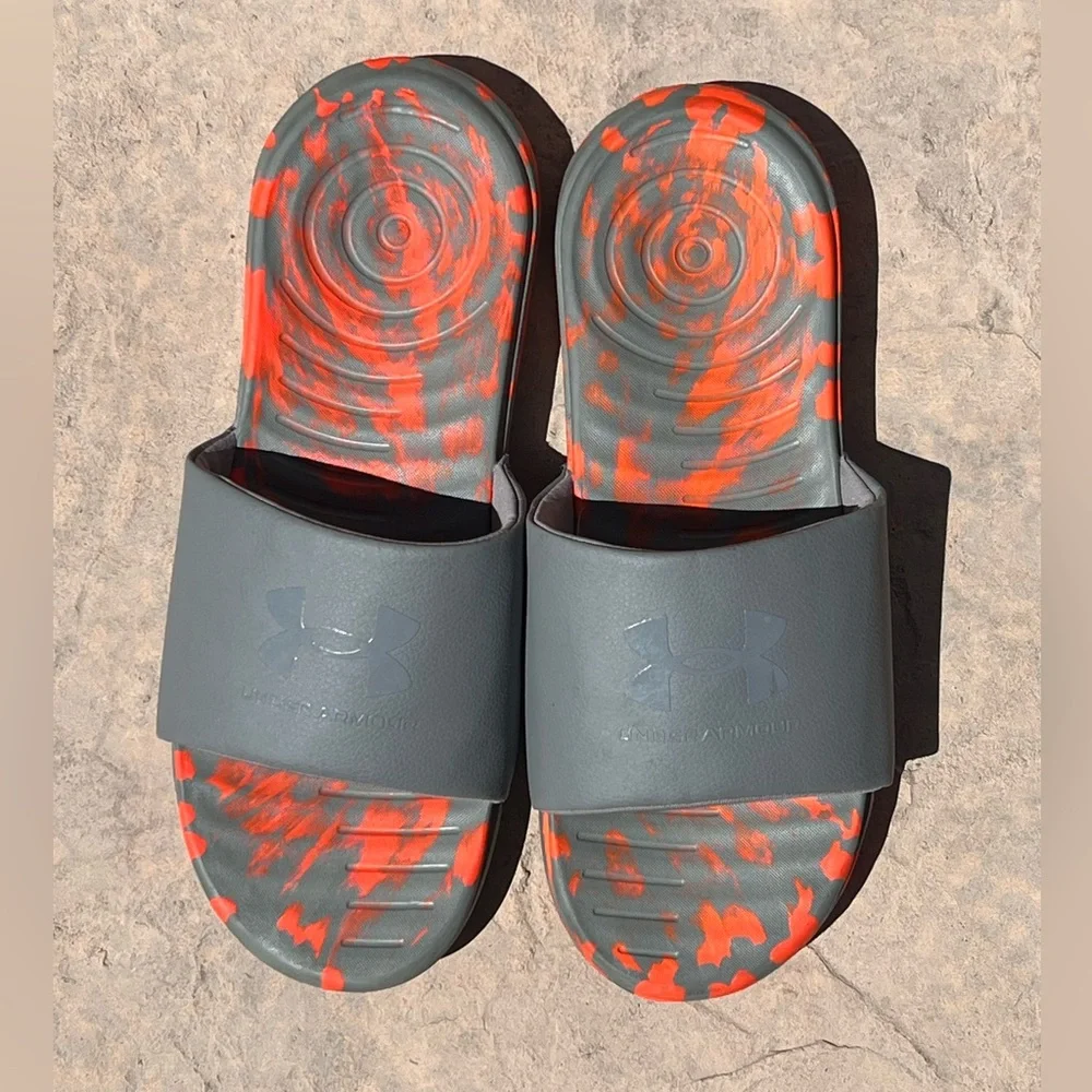 Under Armour Slides in Orange and Gray